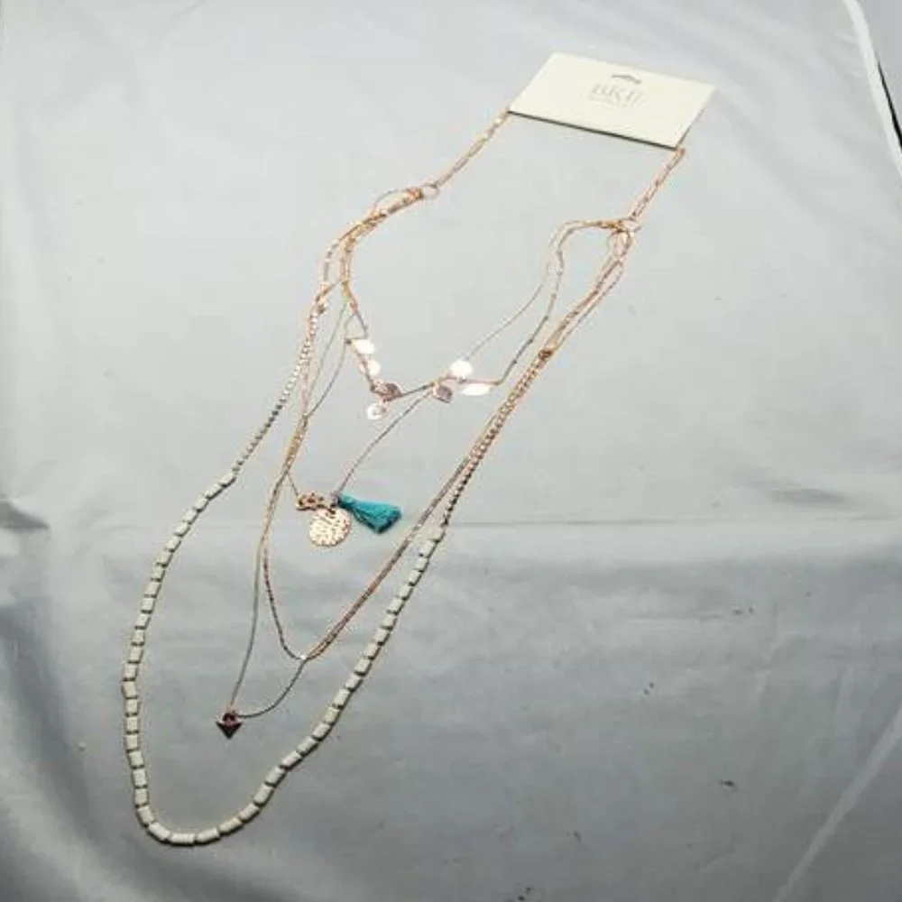 BKE 5 layered necklace rose gold chain- cream color beads - Picture 4 of 8